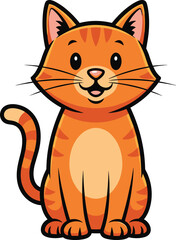 Cute smiling orange cartoon cat illustration, adorable friendly kitty character, happy pet animal drawing for children designs, vector feline artwork