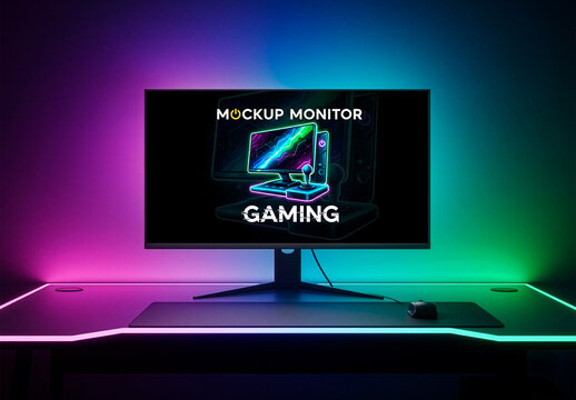 Monitor Gaming Desk Mockup