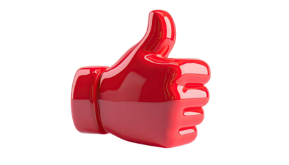 Glossy red thumbs-up icon against a stark black backdrop