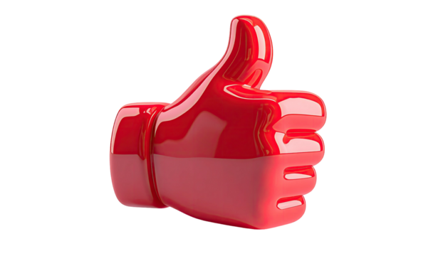 Glossy red thumbs-up icon against a stark black backdrop