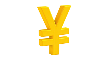 3D rendered, golden, Yen currency symbol against black backdrop