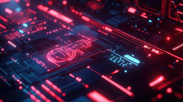Abstract futuristic technology background with glowing red and blue neon lights