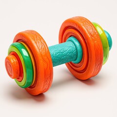 Colorful toy dumbbell with textured grip and stacked weight plates