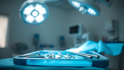 forceps. Clean medical setting with surgical tools under focused lighting, shallow depth of field. STEM education sheets.