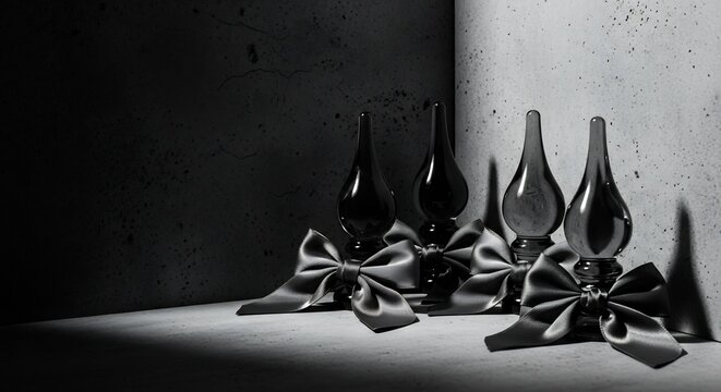 Elegant Still Life - Glass Ornaments with Bows in Monochrome.