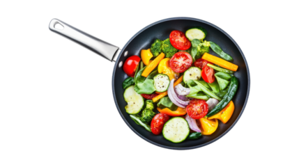 Stir fry vegetables in pan isolated on a transparent background