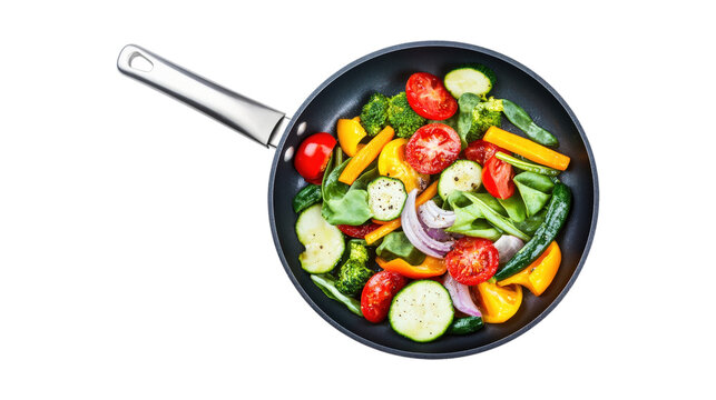 Stir fry vegetables in pan isolated on a transparent background