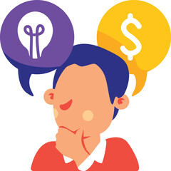 Man pondering business ideas and financial opportunities, a concept of innovation