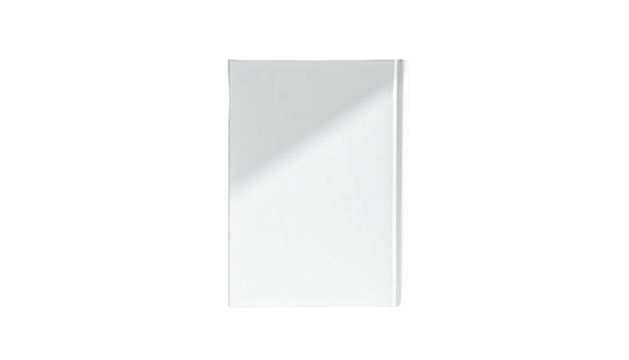 Plain white book cover angled against black background