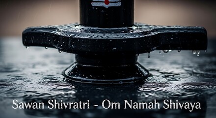 A serene depiction of a shiva lingam, symbolizing divine energy and creation, adorned with water droplets, reflecting the sacred essence of sawan shivratri