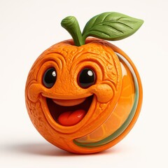 Smiling cartoon orange with textured peel and inner slices