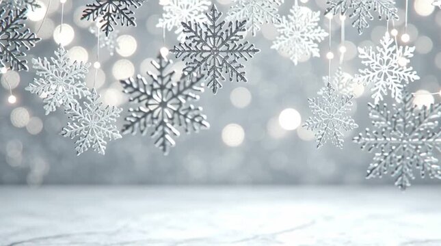 A clean, minimalist matte white surface reflecting subtle festive lights, with a central warm glow creating an elegant and understated holiday backdrop or product display.