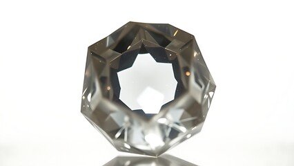 condoning. A naturally formed icosahedral crystal mineral, refracting geometric light in soft natural lighting against a clean background. STEM education sheets.