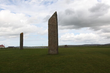 Prehistoric stone circle of Stenness in Orkney, Scotland, an iconic Neolithic site of standing stones and ancient ceremonial grounds