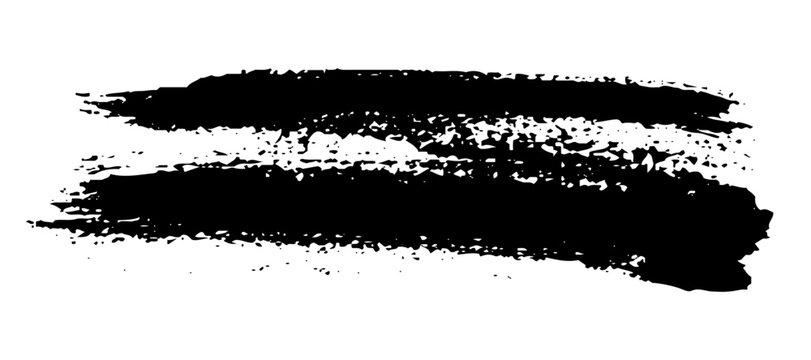 Black grunge paint brush marks and textured splatter patterns background illustration