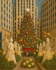 knitted new york with christmas tree