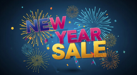 Celebrate New Year's with a Sale! Colorful fireworks and festive typography create a vibrant, eye-catching design perfect for holiday promotions