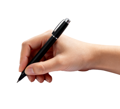 Female Hand Writing with Black Pen Isolated PNG