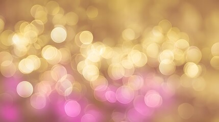 Abstract bokeh background. Festive Christmas and New Year background. Abstract circular bokeh background of pink and gold color tone. copy space