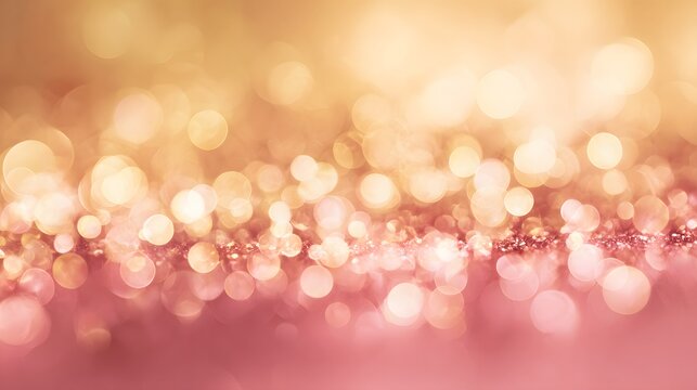 Abstract bokeh background. Festive Christmas and New Year background. Abstract circular bokeh background of pink and gold color tone. copy space