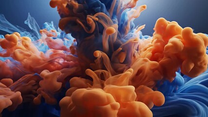 Orange ink flowing into blue fluid in slow motion. Abstract colorful smoke and liquid background. Creative visual effect animation - Powered by Adobe