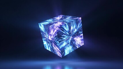A rotating crystal prism filled with futuristic light energy. Abstract sci-fi animation of a hyperspace or dimensional portal. Vertical video for technology concepts - Powered by Adobe