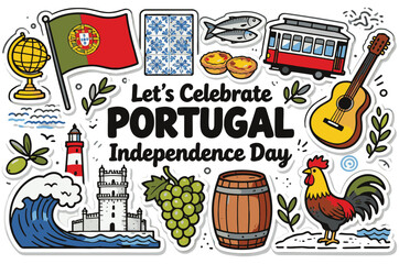 Doodle of Portugal Independence Day Vector Template