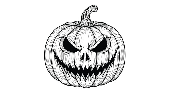 Sinister Halloween Pumpkin Face Carving Illustration.