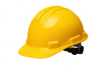 Yellow industrial hard hat on a transparent background, symbolizing safety, construction, worker protection, and engineering