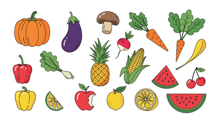Colorful fruits and vegetables collection for healthy eating.