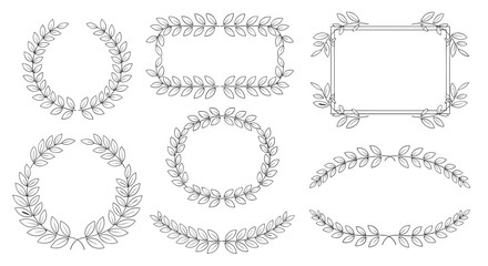 Obraz premium Elegant floral frames and wreaths in black and white design elements.