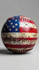 Patriotic Baseball Art Close Up Americana Themed Decorative Sphere For Sport USA Flag Inspired Design Unique Ball.