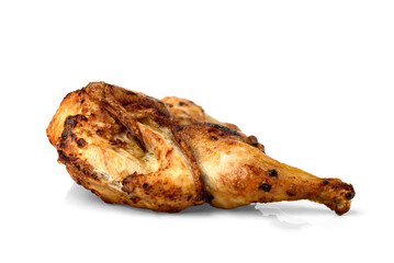 Baked chicken isolated on white background.
