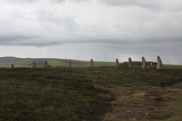 Ancient Ring of Brodgar in Orkney, Scotland, a historic stone circle and iconic prehistoric monument of Neolithic significance