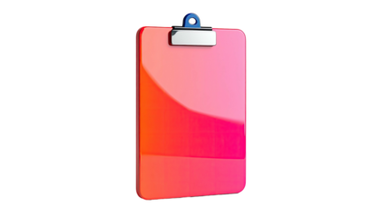 Glossy red clipboard with metal clip isolated on black