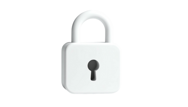 White, simple, cartoonish, closed padlock on black background