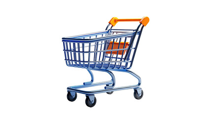 Blue, cartoonish shopping cart on black