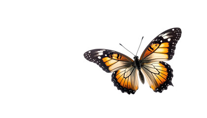 Painted butterfly with orange, white, and black pattern on wings