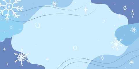 Winter-themed background with snowflakes and abstract shapes in blue tones creating a calming atmosphere for seasonal designs