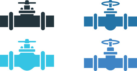 Pipeline valve icons, industrial pipe system symbols, plumbing control valve illustrations, water flow management graphics, engineering infrastructure equipment design for utilities