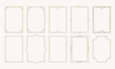 Thin golden frame set. Beautiful and luxury gold line borders. Art deco gold frames vector illustration. Simple, elegant, modern geometric vintage frames.