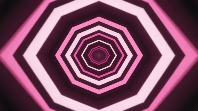Abstract Geometric Tunnel of Pink and White Octagons with Light Effects Keywords: abstract, geometric, tunnel, octagon, pink, white