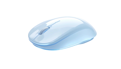Smooth, translucent, pale blue computer mouse isolated