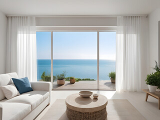Fototapeta premium white curtains in simply living room, white curtain