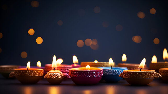 Indian festival Diwali background with diya and fireworksCelebrating the Festival of LightsHappy Diwali festival greeting card with diya on purple background
- Powered by Adobe