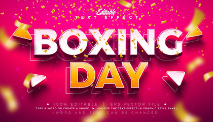 Boxing Day Editable Text Effect Design Vector Christmas Season Shopping Day Sale Graphic Style with Shadow and Yellow 3D Typography Lettering on Red Background. Winter Holiday Business Illustration