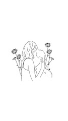 Couple embracing tenderly amidst daisies, showcasing love and connection, perfect for expressing heartfelt emotions, originally created as scalable vector art