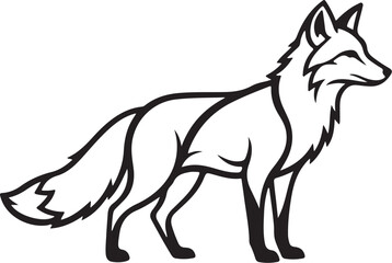 Obraz premium Black fox silhouette shaped using fluid ribbon-like curves, soft and elegant, minimal, white background.