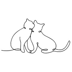 Elegant one-line drawing of two cats in a loving embrace, perfect for minimalist designs, pet-themed projects, or adding a touch of warmth and affection