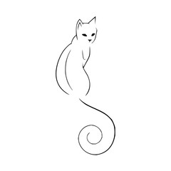 Elegant feline silhouette with a whimsical curled tail, showcasing sleek minimal design, ideal for modern brands, pet products, or creative projects. Graceful line art